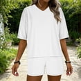 thumbnail image 1 of Gamivast Women's 2 Piece Lounge Set Oversized V-Neck Short Sleeve T-Shirt and High Waisted Shorts Set Breathable Ribbed Texture Casual Summer Athletic Outfit, 1 of 9