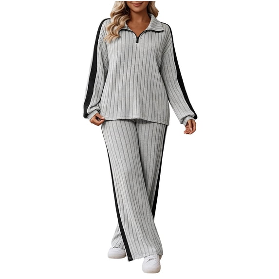 Gamivast Women's 2 Piece Outfits Plus Size Half Zip Long Sleeve Pullover Wide Leg Sweatpants Tracksuit Lounge Sets Casual Activewear for Fall Winter Gray XXL