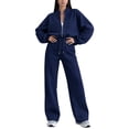 thumbnail image 1 of Gamivast Women's 2 Piece Sweatsuit Cropped Zip up Jacket and High Waisted Pants Set Casual Tracksuit Fall Winter Athletic Lounge Outfits Activewear, 1 of 6