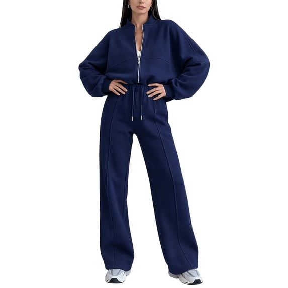 Gamivast Women's 2 Piece Sweatsuit Cropped Zip up Jacket and High Waisted Pants Set Casual Tracksuit Fall Winter Athletic Lounge Outfits Activewear