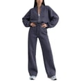 thumbnail image 1 of Gamivast Women's 2 Piece Sweatsuit Cropped Zip up Jacket and High Waisted Pants Set Casual Tracksuit Fall Winter Athletic Lounge Outfits Activewear, 1 of 6