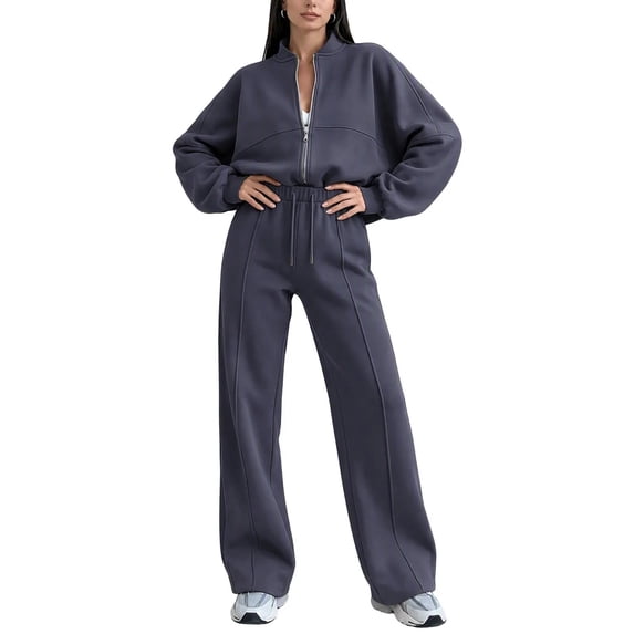 Gamivast Women's 2 Piece Sweatsuit Cropped Zip up Jacket and High Waisted Pants Set Casual Tracksuit Fall Winter Athletic Lounge Outfits Activewear