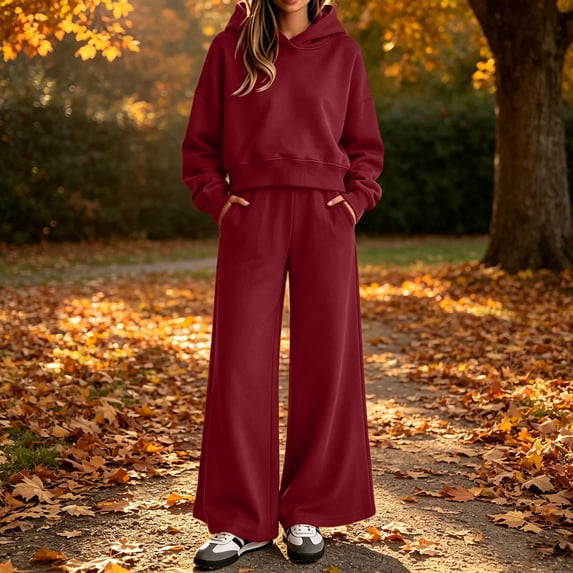 Gamivast Women's 2 Piece Tracksuit Set Pullover Hoodie Top and High Waisted Wide Leg Pants Matching Sweatsuit Casual Athletic Lounge Outfit for Fall Winter Red L