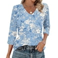 thumbnail image 1 of Gamivast Women's Blouses & Button-Down Shirts Floral Print V-Neck 3/4 Sleeve Tops Boho Tops Loose Fit Spring Tunic Tops for Women Casual, 1 of 7