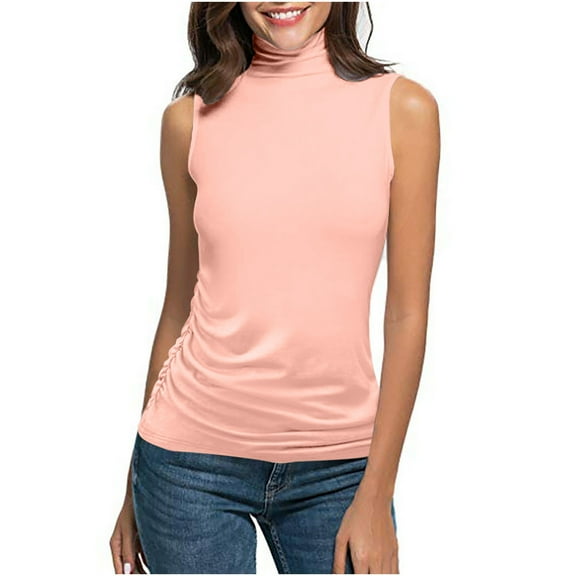 Gamivast Women's in Clothing Sleeveless Turtleneck Tops for Women Tunic Plus Size Mock Neck Soft Tank Tops Basic Stretch Slim Fit Undershirts Pink XXXXL Recent