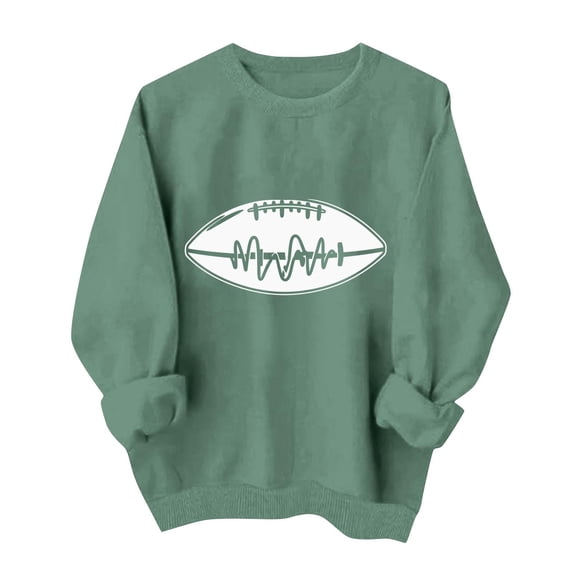 Gamivast Women's Fashion Hoodies & Sweatshirts Heartbeat Football Graphic Print Crew Neck Long Sleeve Pullover Tops Basic Casual Athletic Wear