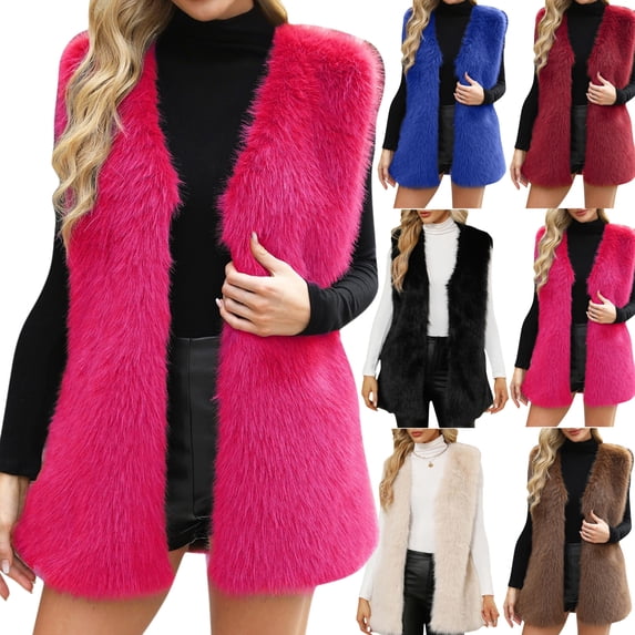 Gamivast Women's Faux Fur Open Front Vest Lightweight Fuzzy Sleeveless Winter Warm Jackets Oversize Solid Color Long Coats Fall Trendy 2025 Outerwear