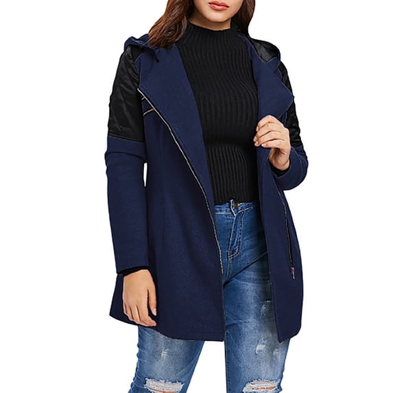 Gamivast Women's Hooded Coat Contrast Color Stitching Long Jacket Fall ...