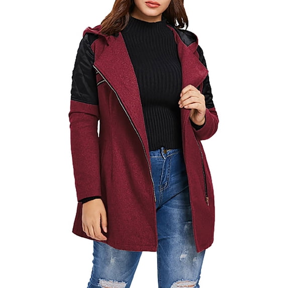 Gamivast Women's Hooded Coat Contrast Color Stitching Long Jacket Fall ...