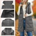 thumbnail image 1 of Gamivast Women's Long Vest Quilted Hooded Sleeveless Stand Collar Zip up Padded Jackets Oversized Drawstring Side Split Coats with Pockets Casual Travel Solid Outerwear Warm Winter Outfits, 1 of 5