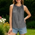 thumbnail image 1 of Gamivast Women's Plaid Tank Tops Sleeveless Casual Shirts Pleated High Neck Loose Fit Summer Blouses Lightweight Comfortable Everyday Fashion Tunic Tops for Work Black L, 1 of 8