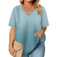 thumbnail image 1 of Gamivast Women's Plus Size Tops Short Sleeve V Neck Gradient Print Blouse Loose Criss Crossed Front Going out Shirts Summer Beach Outfits, 1 of 6