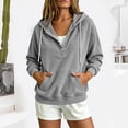 thumbnail image 1 of Gamivast Women's Pullover Hoodie Henley Button Neck Hooded Sweatshirt Waffle Knit Long Sleeve Tops with Kangaroo Pocket Casual Lounge Fall Clothing Daily Wear Gray M, 1 of 6