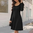 thumbnail image 1 of Gamivast Women's Ribbed Knit Dress Scoop Neck Long Sleeve A Line Skater Dress Slim Fit Basic Solid Casual Autumn Spring Stretchy Flowy Swing Gown Wear, 1 of 7