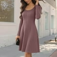 thumbnail image 1 of Gamivast Women's Ribbed Knit Dress Scoop Neck Long Sleeve A Line Skater Dress Slim Fit Basic Solid Casual Autumn Spring Stretchy Flowy Swing Gown Wear, 1 of 7