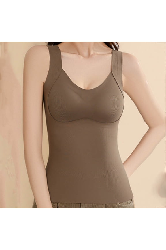 Women's Shapewear Tank Top Built In Bra Seamless V Neck Wide Strap Compression Camisole Smooth Slimming Cami for Lounge Layering Everyday Wear Body Shaper