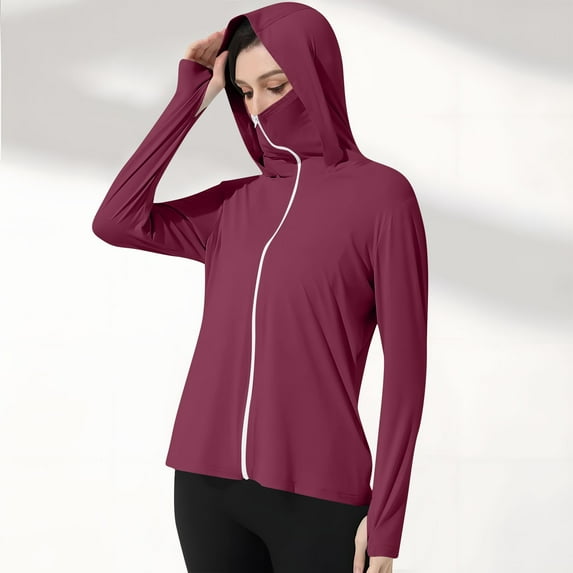 Gamivast Women's Sun Protection Hoodie Jacket Shirt Long Sleeve ,Cooling Ice Silk Sunscreen Sweatshirt with Pockets Lightweight Beach Cover Ups Wine XL Placed My Order History Online