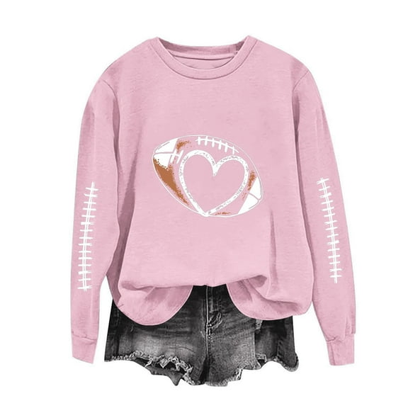 Gamivast Women's Sweatshirts Game Day Football & Heart Graphic Drop Shoulder Crewneck Pullover Long Sleeve Soccer Mom Sweatshirt Superbowl Outfit 2026