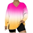 thumbnail image 1 of Gamivast Womens Sweatshirts Plus Size Gradient V Neck Side Split Casual Oversized Pullover Trendy Holiday Long Sleeve Drop Shoulder Top Fashion Clothing, 1 of 4