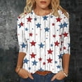 thumbnail image 1 of Gamivast Women's T-Shirts Happy Labor Day Letter Print Crew Neck 3/4 Sleeve Casual Tops Graphic Tees USA Flag Patriotic Holiday Outfits, 1 of 7