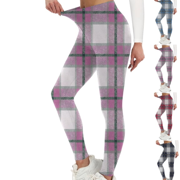 Gamivast Women's Yoga Leggings No Front Seam Plaid Soft High Waisted Tummy Control Compressions Tight Pants Trendy Workout Stretchy Pull On Butt Lifting Full Length Pant