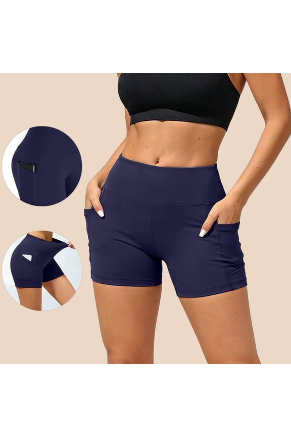 Womens Bike Shorts with Pockets High Waisted Tummy Control Yoga Shorts Pull on Compression Running Shorts Fit Workout Gym Training Activewear Daily Lounge Wear