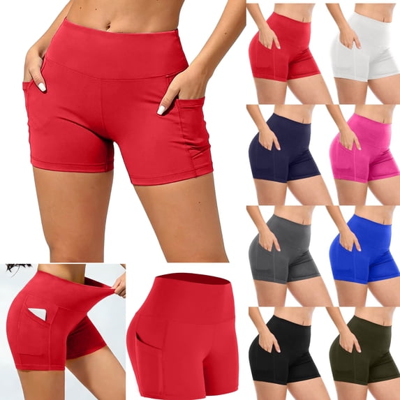 Gamivast Womens Bike Shorts with Pockets High Waisted Tummy Control Yoga Shorts Pull on Compression Running Shorts Fit Workout Gym Training Activewear Daily Lounge Wear