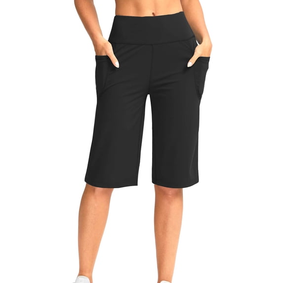 Gamivast Womens Biker Shorts with Pockets Tummy Control Stretchy High Waisted Pull-On Compression Shorts Bermuda Fitted Yoga Shorts Workout Gym Running Active Wear