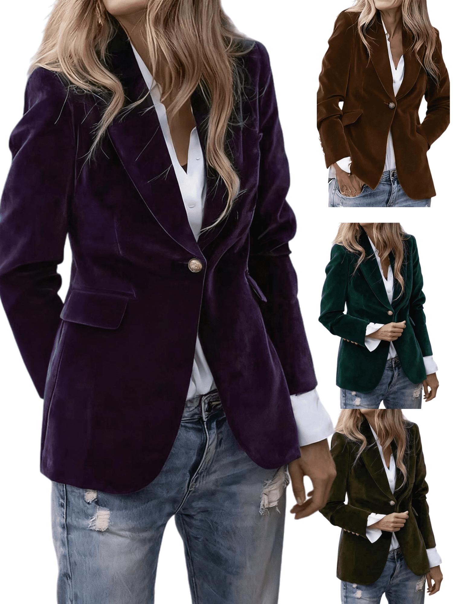 Women's Business Casual Blazer - Lapel Collar Long Sleeve Office Jacket With Single Button