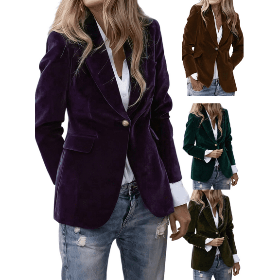 Gamivast Womens Blazers Lapel Collar Velvet Solid Office Work Open Front Blazer Business One Button Long Sleeve Wear-To-Work Suit Jackets with Pockets Dressy Casual Outfits
