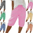 thumbnail image 1 of Gamivast Womens Checkered Pants Elastic Waist Dstring Plaid Print Capri Pants Summer Beach Cropped Pants Loose Fit Breathable Soft Daily Lounge, 1 of 9