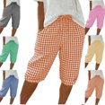 thumbnail image 1 of Gamivast Womens Checkered Pants Elastic Waist Dstring Plaid Print Capri Pants Summer Beach Cropped Pants Loose Fit Breathable Soft Daily Lounge, 1 of 9