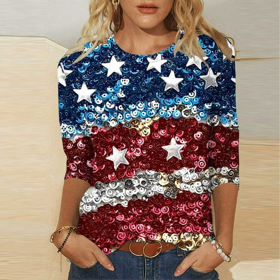 Gamivast Womens Under $10 Fourth of July Shirts For Women 3/4 Sleeve Summer Tops Flag Print T Shirt 4th of July Shirts 2025 Casual Tops Red XL Previous