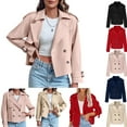 thumbnail image 1 of Gamivast Womens Cropped Trench Coat Oversized Raglan Sleeve Double Breasted Work Office Jacket with Pockets Short Notch Lapel Jacket Fashion Outerwear, 1 of 9