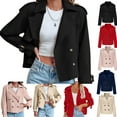 thumbnail image 1 of Gamivast Womens Cropped Trench Coat Oversized Raglan Sleeve Double Breasted Work Office Jacket with Pockets Short Notch Lapel Jacket Fashion Outerwear, 1 of 9