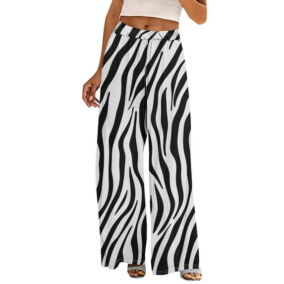 Gamivast Womens Elastic High Waisted Pants Fashion Print Casual Wide Leg Long Lounge Pant Trousers with Pocket XL Womens Clearance Under $10 Returns Online Orders
