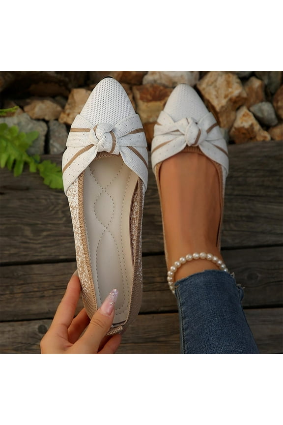 Womens Flats Knot Pointed Toe Slip on Shoes Breathable Perforated Trendy Flats Comfortable Cushioned Insole Shoes Dressy Casual Outfits