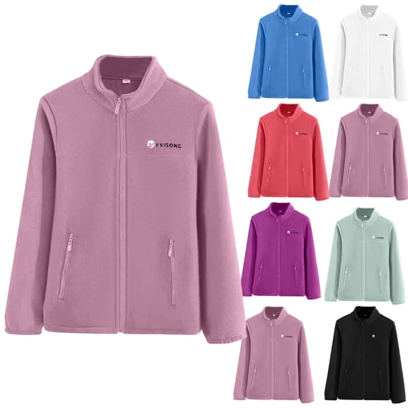 Gamivast Womens Fleece Jacket Plus Size Letter Printed Fuzzy Loose Fitted Full Zip Sherpa Jackets Comfy Stand Collar Long Sleeve Winter Coats with Zipper Pockets Casual Trendy Outerwear