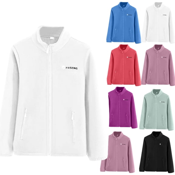 Gamivast Womens Fleece Jacket Plus Size Letter Printed Fuzzy Loose Fitted Full Zip Sherpa Jackets Comfy Stand Collar Long Sleeve Winter Coats with Zipper Pockets Casual Trendy Outerwear