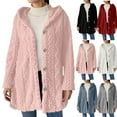 thumbnail image 1 of Gamivast Womens Fuzzy Fleece Jackets Oversized Hooded Button Down Winter Outerwear Lounge Long Sleeve Side Split Coats Comfortable Travel Sherpa Warm Jacket, 1 of 7