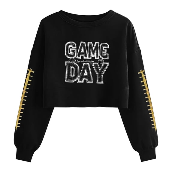Gamivast Womens Graphic Sweatshirts Game Day Block Letter Graphic Crew Neck Long Sleeve Cropped Sweatshirts Pullover Tops Casual Athletic Wear Outfits