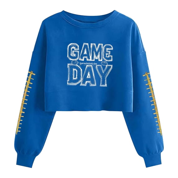 Gamivast Womens Graphic Sweatshirts Game Day Block Letter Graphic Crew Neck Long Sleeve Cropped Sweatshirts Pullover Tops Casual Athletic Wear Outfits