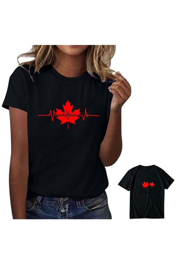 Womens Graphic T Shirts Heartbeat Ekg Pulse Short Sleeve Tees And Tanks Crewneck Casual Tops Novelty Canadian Country Pride Pattern Daily Wear