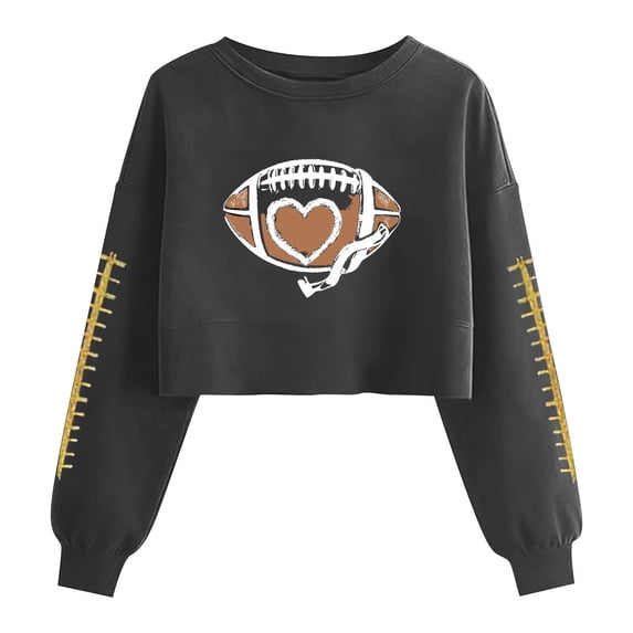 Gamivast Womens Graphic Tees Football Heart Game Day Print Sweatshirts Crew Neck Long Sleeve Pullover Tops Loose Fit Athletic Workout Outfits
