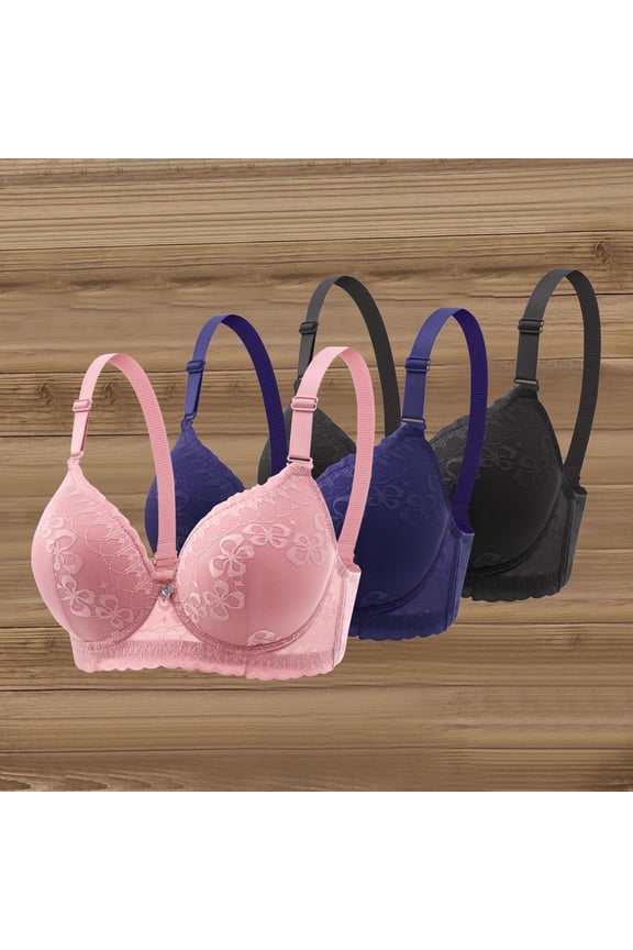 Womens Lace Push up Bra 3 Pack Comfortable Underwire Bras Supportive Breathable Soft Lightweight Lifting Full Coverage Back Smoothing Everyday Bras Hot Pink 36