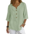 thumbnail image 1 of Gamivast Womens Linen Shirts Dressy Casual 3/4 Sleeve V Neck Pleated Blouses Relaxed Fitting Tunic Going out Tops Summer Office outfits 2026, 1 of 6