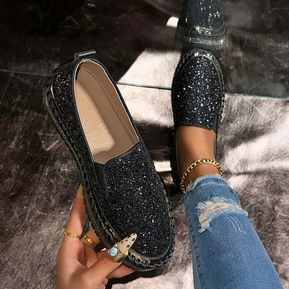 Gamivast Womens Loafers Glitter Slip on Shoes Sparkly platformed Casual Dressy Anti-Slip Sneakers Cute Fashion Comfortable Walking Shoes Party Outfits