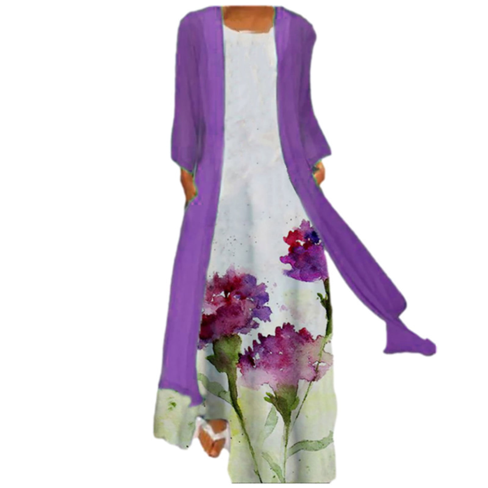 Gamivast Womens Long and Short Sleeve Maxi Dress Floral Boho Print ...