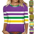 thumbnail image 1 of Gamivast Womens Mardi Gras Sweatshirts Striped 3/4 Sleeve Crewneck Pullover Relaxed Fitted Tunic Tee Tops Holiday Carnival Party Outfits 2026, 1 of 6