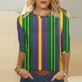 thumbnail image 1 of Gamivast Womens Mardi Gras Sweatshirts Striped 3/4 Sleeve Funny Graphic Pullover Fitted Crewneck Tunic Casual Tops Holiday Carnival Party Outfits 2026, 1 of 6